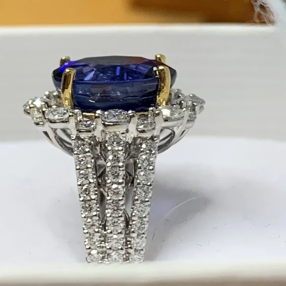18kt White Gold 4.7 TCW Lab Grown Sapphire and Natural Diamond Ring Size 6.5 - Picture 6 of 12